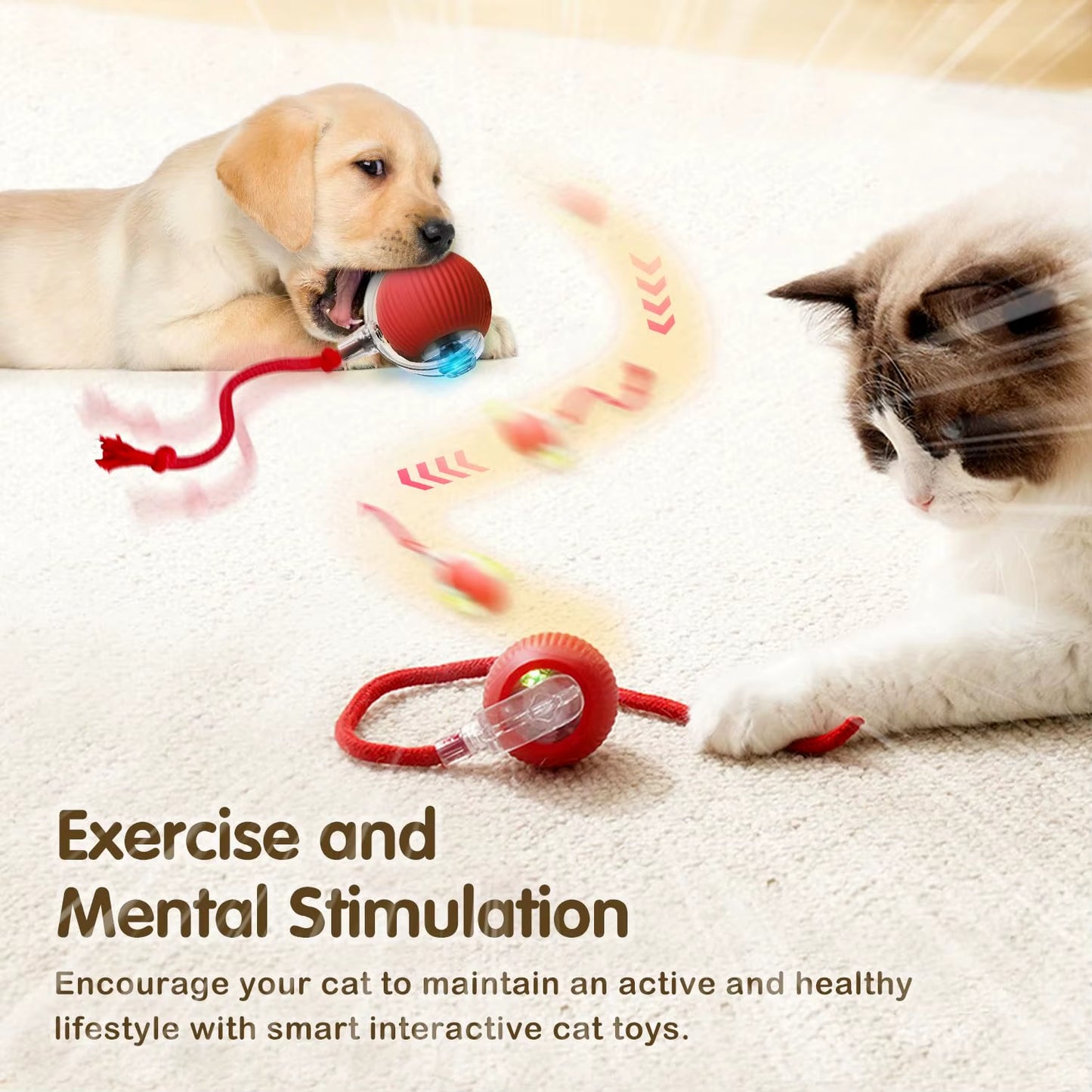 Automatic Rolling Cat Toy with Tail - Rechargeable Interactive Smart Mouse for Cats