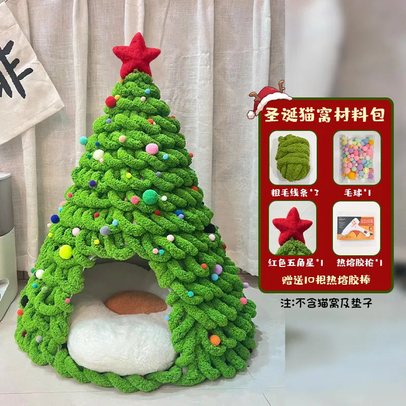 CuddTail™ Christmas Tree Cat Bed DIY Kit – Handmade Yarn Pet Nest for Cats & Puppies, Cozy All-Season Warm Bed