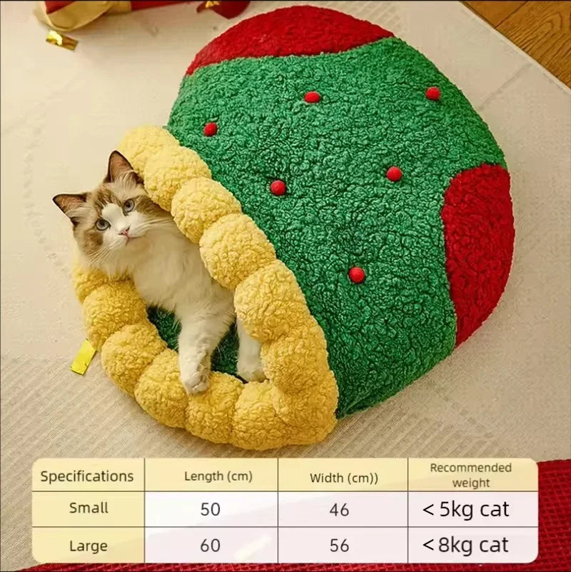 CuddTail™ Christmas Tree Cat Nest – Thickened Winter Bed with Semi-Closed Design for Cats, Puppies & Small Dogs