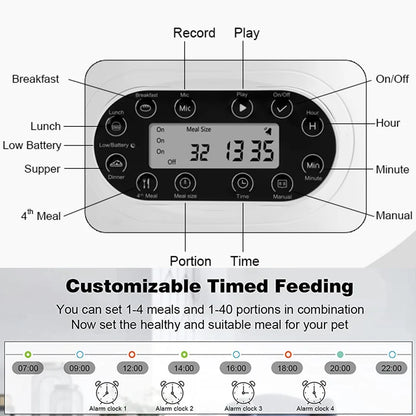 Smart App-Controlled Cat Feeder - Stainless Steel Double Meal Automatic Dispenser for Cats and Dogs