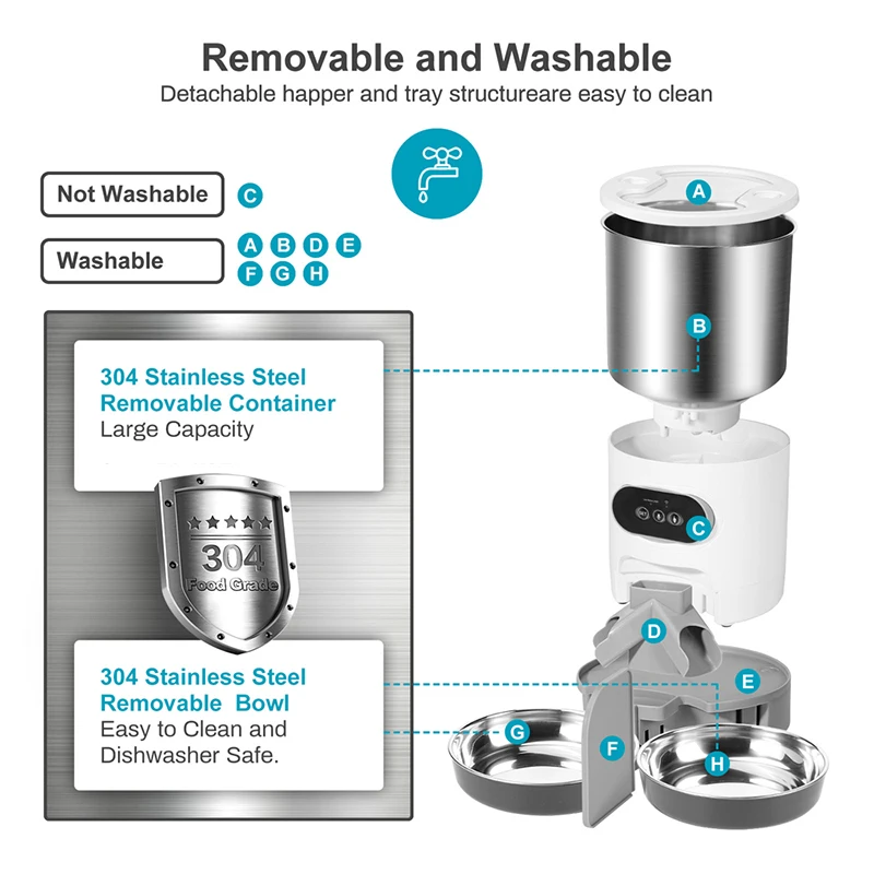 Smart App-Controlled Cat Feeder - Stainless Steel Double Meal Automatic Dispenser for Cats and Dogs
