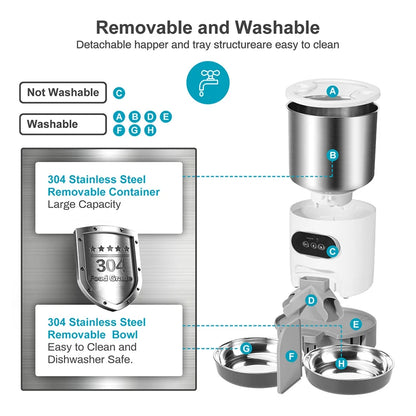 Smart App-Controlled Cat Feeder - Stainless Steel Double Meal Automatic Dispenser for Cats and Dogs