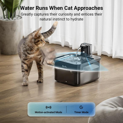 Downypaws Battery Operated Cat Water Fountain, 84Oz/2.5L, Wireless Pet Water Fountain for Cats, Small Dog, Automatic Pet Waterer Fountain, Ultra Quiet Pump, Bpa-Free, Christmas Gift Stainless Steel