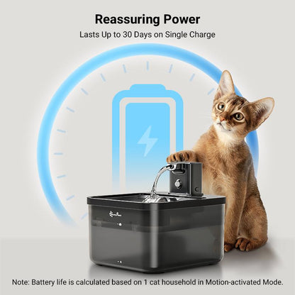 Downypaws Battery Operated Cat Water Fountain, 84Oz/2.5L, Wireless Pet Water Fountain for Cats, Small Dog, Automatic Pet Waterer Fountain, Ultra Quiet Pump, Bpa-Free, Christmas Gift Stainless Steel