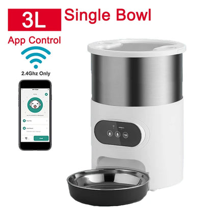 Smart App-Controlled Cat Feeder - Stainless Steel Double Meal Automatic Dispenser for Cats and Dogs