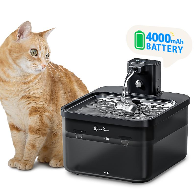 Downypaws Battery Operated Cat Water Fountain, 84Oz/2.5L, Wireless Pet Water Fountain for Cats, Small Dog, Automatic Pet Waterer Fountain, Ultra Quiet Pump, Bpa-Free, Christmas Gift Stainless Steel