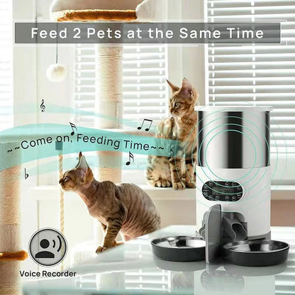 Smart App-Controlled Cat Feeder - Stainless Steel Double Meal Automatic Dispenser for Cats and Dogs