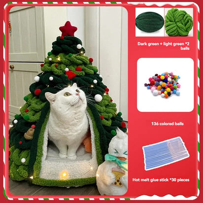 CuddTail™ Christmas Tree Cat Bed DIY Kit – Felt Yarn Tent for Cats & Puppies, Cozy Four-Season Pet Nest up to 6kg