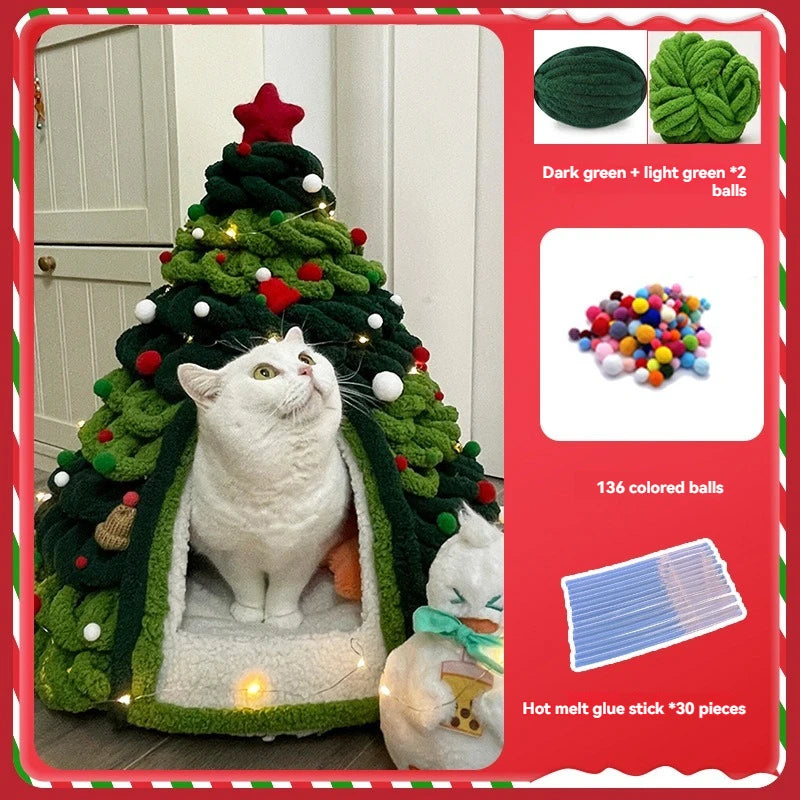 CuddTail™ Christmas Tree Cat Bed DIY Kit – Felt Yarn Tent for Cats & Puppies, Cozy Four-Season Pet Nest up to 6kg