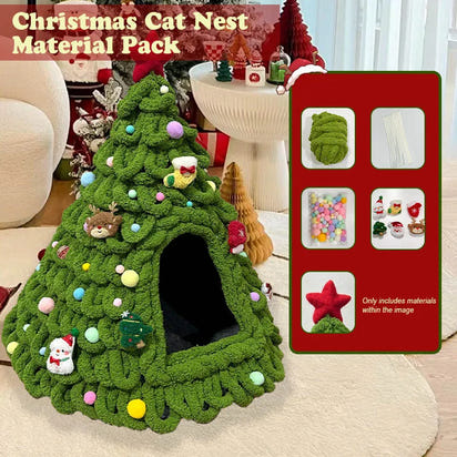 CuddTail™ Christmas Tree Cat Bed DIY Kit – Handmade Yarn Pet Nest for Cats & Puppies, Cozy All-Season Warm Bed