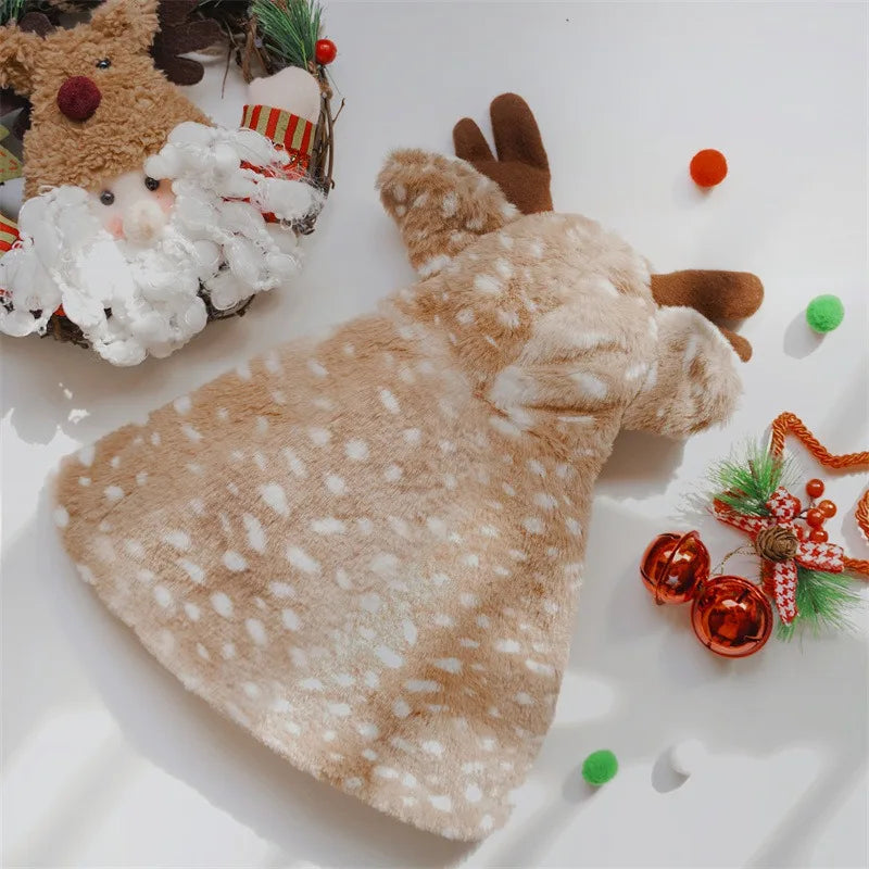 CuddTail™ Christmas Elk Pet Costume – Cute Cat & Small Dog Cloak for Holiday Cosplay and Festive Fun