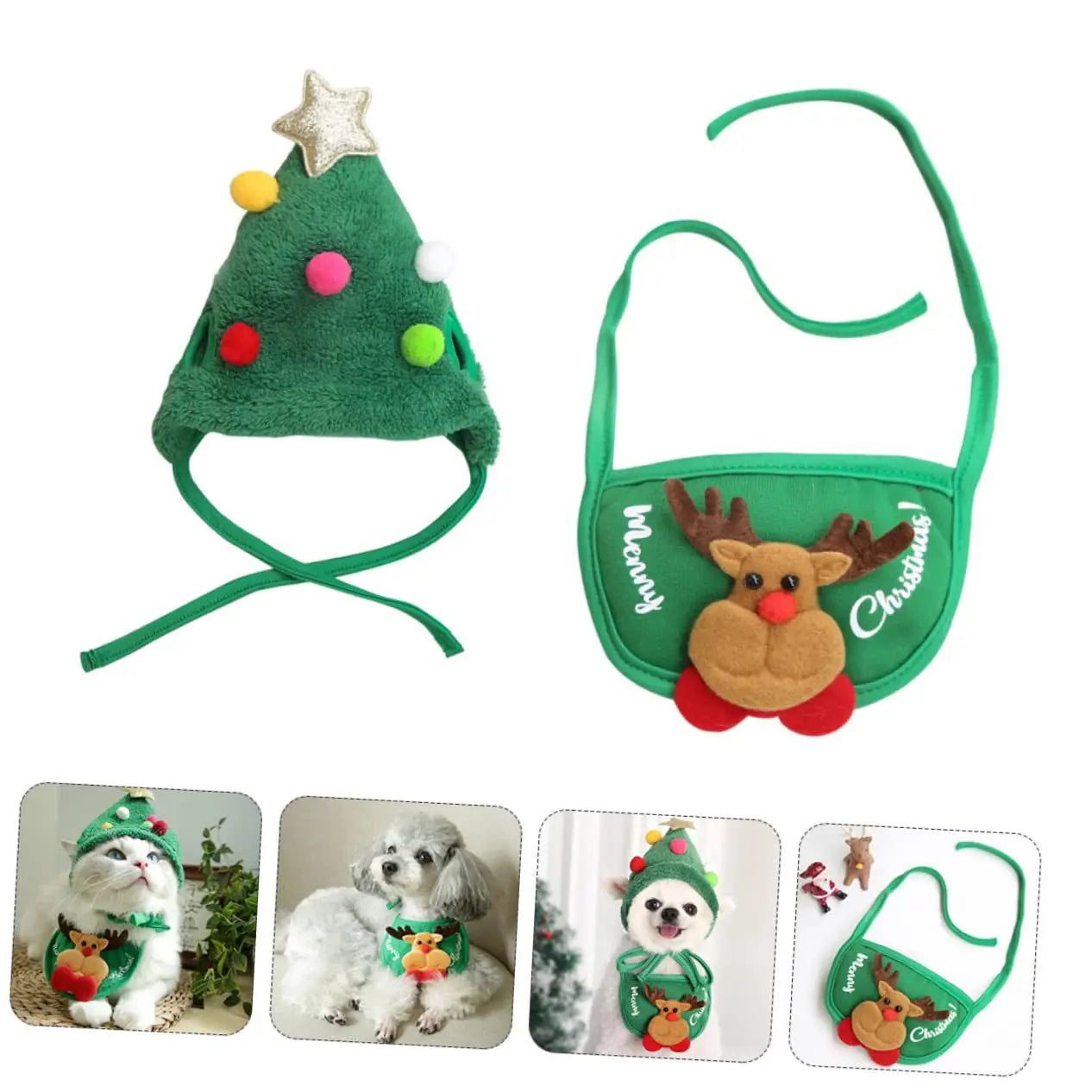 CuddTail™ Christmas Pet Hat & Bib Set – Adorable Holiday Costume for Cats & Dogs 2025