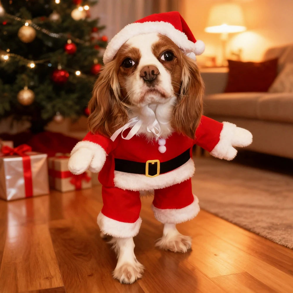 CuddTail™ Christmas Pet Santa Costume – Cute Puppy & Cat Jumpsuit for Holiday Parties & Gifts