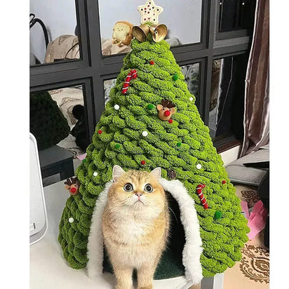 CuddTail™ Christmas Tree Cat Bed DIY Kit – Handmade Yarn Pet Nest for Cats & Puppies, Cozy All-Season Warm Bed