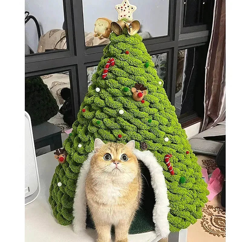 CuddTail™ Christmas Tree Cat Bed DIY Kit – Handmade Yarn Pet Nest for Cats & Puppies, Cozy All-Season Warm Bed