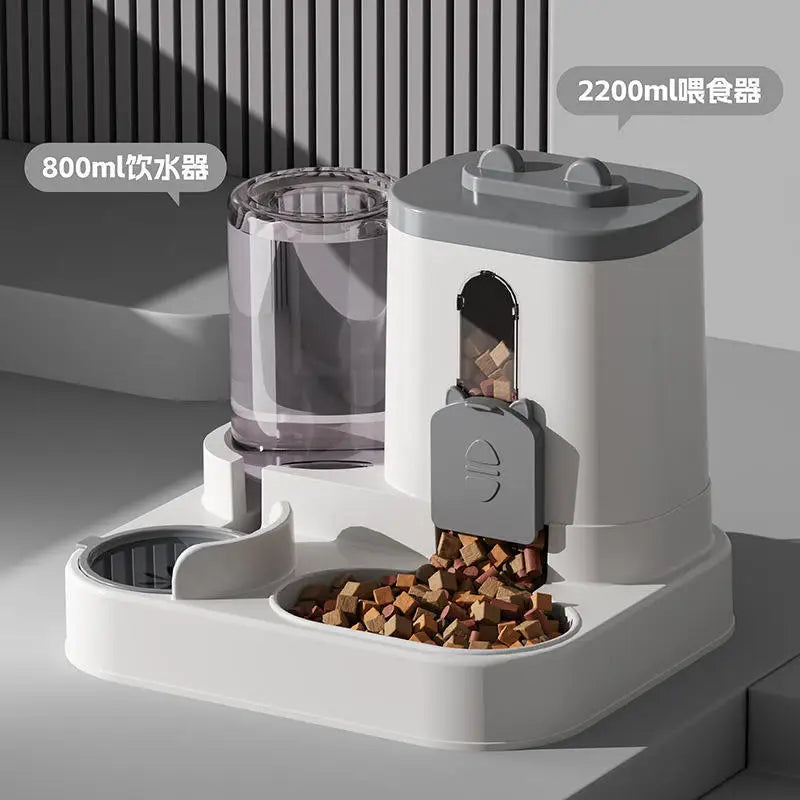 Dog & Cat Automatic Feeder & Waterer Set: Gravity Design, Leak-Proof, Spill-Proof, Anti-Slip, Easy to Clean, Built-In Food Bowl