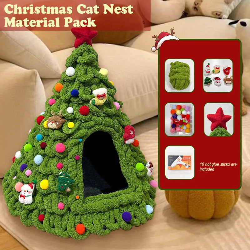 CuddTail™ Christmas Tree Cat Bed DIY Kit – Handmade Yarn Pet Nest for Cats & Puppies, Cozy All-Season Warm Bed