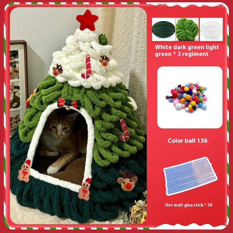 CuddTail™ Christmas Tree Cat Bed DIY Kit – Felt Yarn Tent for Cats & Puppies, Cozy Four-Season Pet Nest up to 6kg