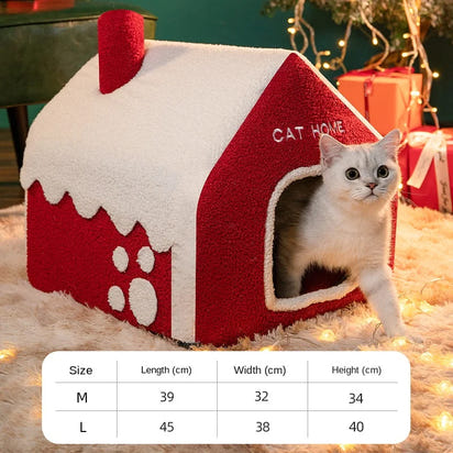 CuddTail™ Foldable Christmas Cat House – Detachable Warm Winter Nest for Cats & Dogs, Festive Holiday Pet Bed