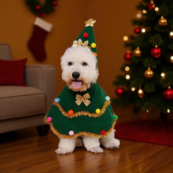 CuddTail™ Christmas Tree Pet Costume – Cute Festival Outfit for Cats & Small to Medium Dogs, Perfect for Holiday Parties