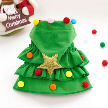CuddTail™ Christmas Pet Cloak – Adorable Puppy Cape with Stars & Pompoms for Holiday Parties and Festive Photos**