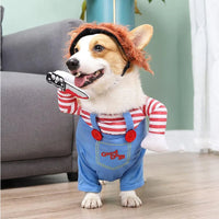 CuddTail™ Killer Pet Halloween Costume – Scary Dog Outfit with Knife & Wig for Halloween or Christmas Parties