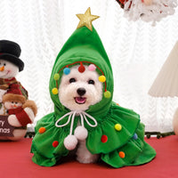 CuddTail™ Christmas Pet Cloak – Adorable Puppy Cape with Stars & Pompoms for Holiday Parties and Festive Photos**