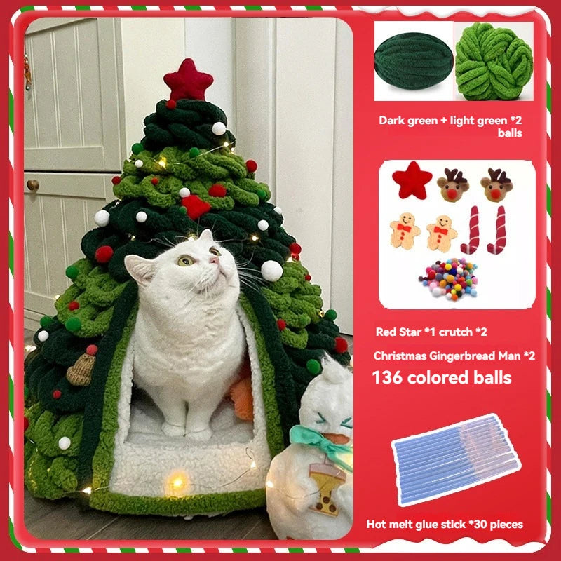 CuddTail™ Christmas Tree Cat Bed DIY Kit – Felt Yarn Tent for Cats & Puppies, Cozy Four-Season Pet Nest up to 6kg