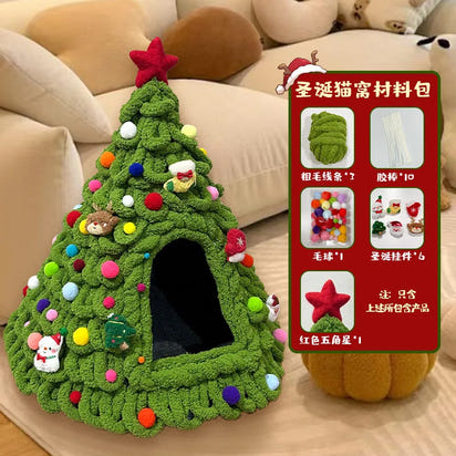 CuddTail™ Christmas Tree Cat Bed DIY Kit – Handmade Yarn Pet Nest for Cats & Puppies, Cozy All-Season Warm Bed