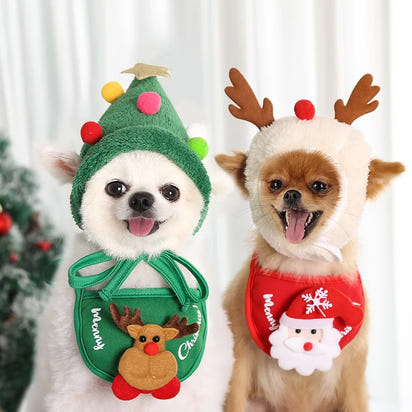 CuddTail™ Christmas Pet Hat & Bib Set – Adorable Holiday Costume for Cats & Dogs 2025