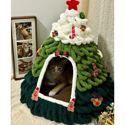 CuddTail™ Christmas Tree Cat Bed DIY Kit – Felt Yarn Tent for Cats & Puppies, Cozy Four-Season Pet Nest up to 6kg