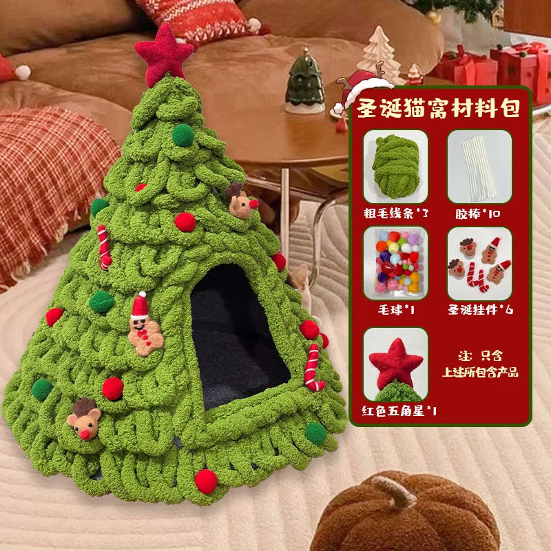 CuddTail™ Christmas Tree Cat Bed DIY Kit – Handmade Yarn Pet Nest for Cats & Puppies, Cozy All-Season Warm Bed
