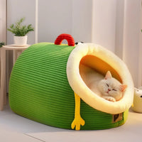 CuddTail™ Warm Green Plush Cat Bed – Cozy Four-Season Nest for Cats & Small Dogs, Perfect Christmas Gift for Pet Lovers