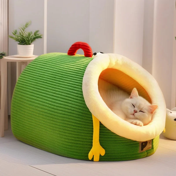 CuddTail™ Warm Green Plush Cat Bed – Cozy Four-Season Nest for Cats & Small Dogs, Perfect Christmas Gift for Pet Lovers