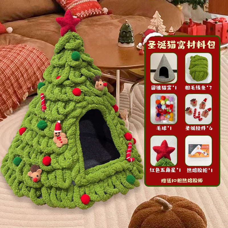 CuddTail™ Christmas Tree Cat Bed DIY Kit – Handmade Yarn Pet Nest for Cats & Puppies, Cozy All-Season Warm Bed