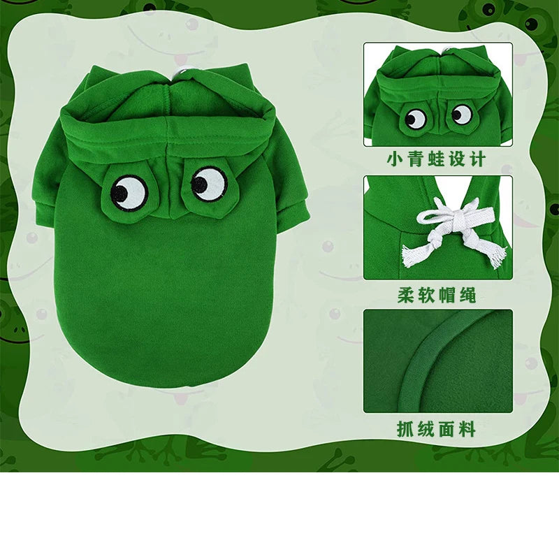 CuddTail™ Frog Dog Hoodie – Cute Warm Winter Sweater for Dogs & Cats, Cozy Cold-Weather Outfit for Everyday or Halloween
