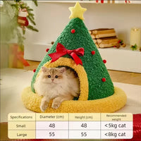 CuddTail™ Christmas Tree Cat Nest – Thickened Winter Bed with Semi-Closed Design for Cats, Puppies & Small Dogs