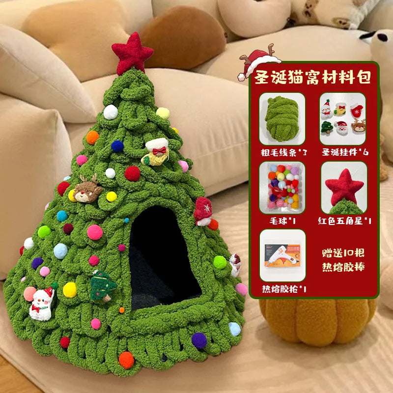 CuddTail™ Christmas Tree Cat Bed DIY Kit – Handmade Yarn Pet Nest for Cats & Puppies, Cozy All-Season Warm Bed