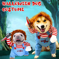 CuddTail™ Killer Pet Halloween Costume – Scary Dog Outfit with Knife & Wig for Halloween or Christmas Parties
