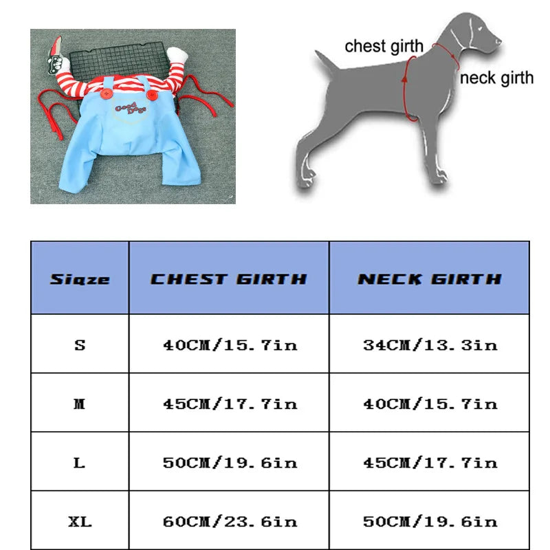 CuddTail™ Killer Pet Halloween Costume – Scary Dog Outfit with Knife & Wig for Halloween or Christmas Parties