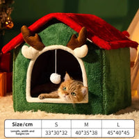 CuddTail™ 2025 Foldable Christmas Pet House – Detachable Thickened Cat & Dog Tent Bed for All Seasons
