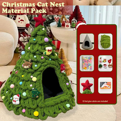 CuddTail™ Christmas Tree Cat Bed DIY Kit – Handmade Yarn Pet Nest for Cats & Puppies, Cozy All-Season Warm Bed
