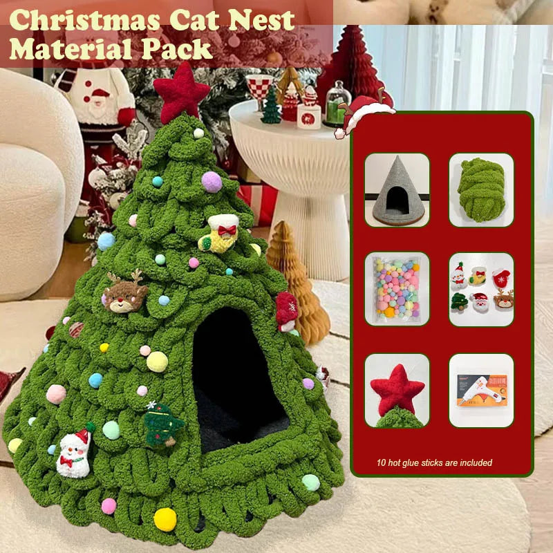 CuddTail™ Christmas Tree Cat Bed DIY Kit – Handmade Yarn Pet Nest for Cats & Puppies, Cozy All-Season Warm Bed