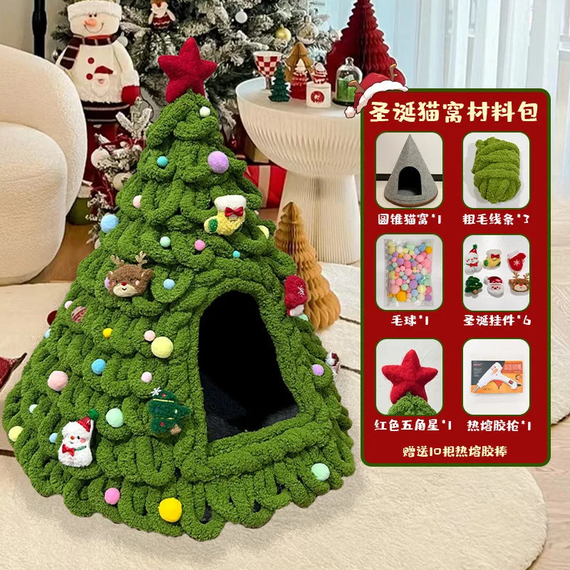 CuddTail™ Christmas Tree Cat Bed DIY Kit – Handmade Yarn Pet Nest for Cats & Puppies, Cozy All-Season Warm Bed