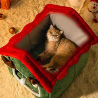 CuddTail™ 2025 Foldable Christmas Pet House – Detachable Thickened Cat & Dog Tent Bed for All Seasons