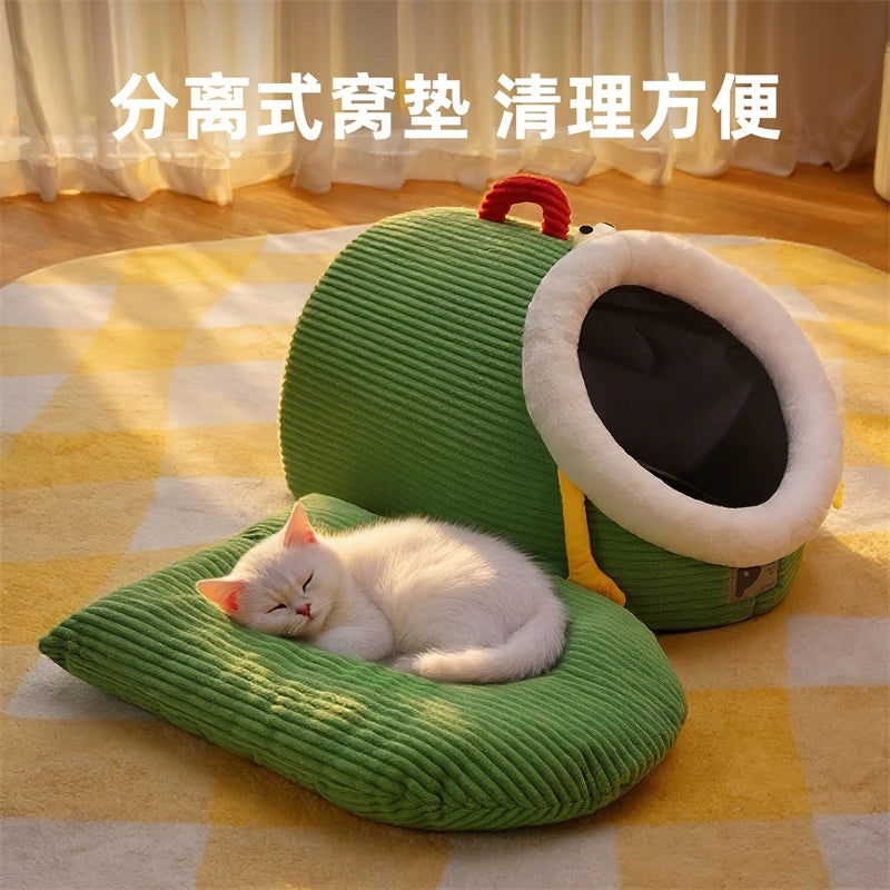 CuddTail™ Warm Green Plush Cat Bed – Cozy Four-Season Nest for Cats & Small Dogs, Perfect Christmas Gift for Pet Lovers