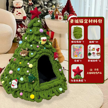 CuddTail™ Christmas Tree Cat Bed DIY Kit – Handmade Yarn Pet Nest for Cats & Puppies, Cozy All-Season Warm Bed