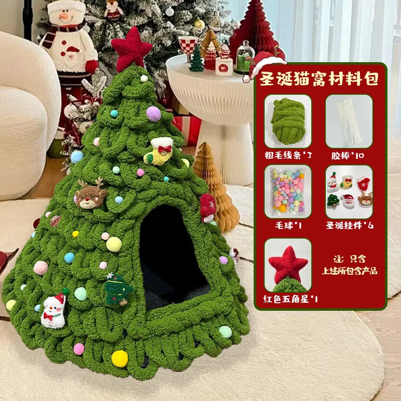 CuddTail™ Christmas Tree Cat Bed DIY Kit – Handmade Yarn Pet Nest for Cats & Puppies, Cozy All-Season Warm Bed