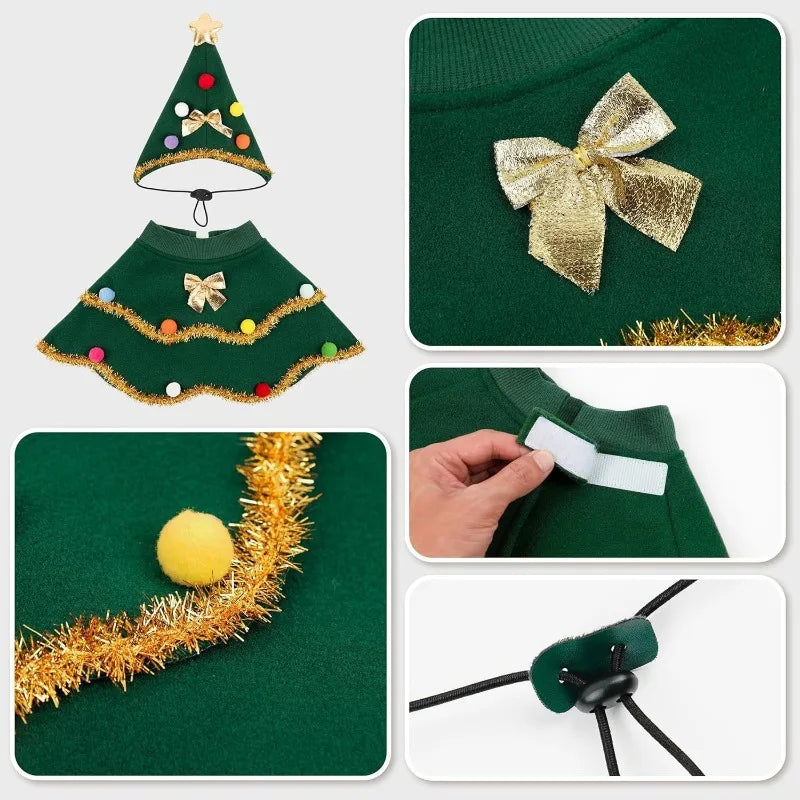 CuddTail™ Christmas Tree Pet Costume – Cute Festival Outfit for Cats & Small to Medium Dogs, Perfect for Holiday Parties