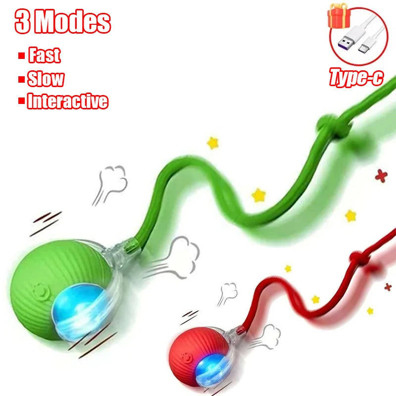 New Cat Interactive Ball Toy Automatic Rolling Ball Faux Tail Rechargeable Smart Pet Electric Toy Dog Cat Training Imitate Mouse